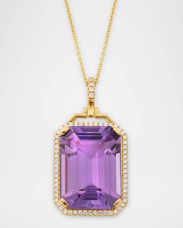 Gossip 18K Yellow Gold Amethyst Emerald Cut Pendant Necklace with Diamonds